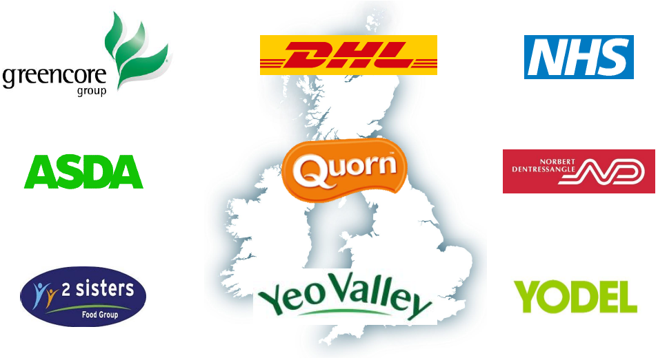 Greencore Group, DHL, NHS, ASDA, Quorn, Norbert Dentressangle, 2 sisters food group, Yeo Valley, Yodel